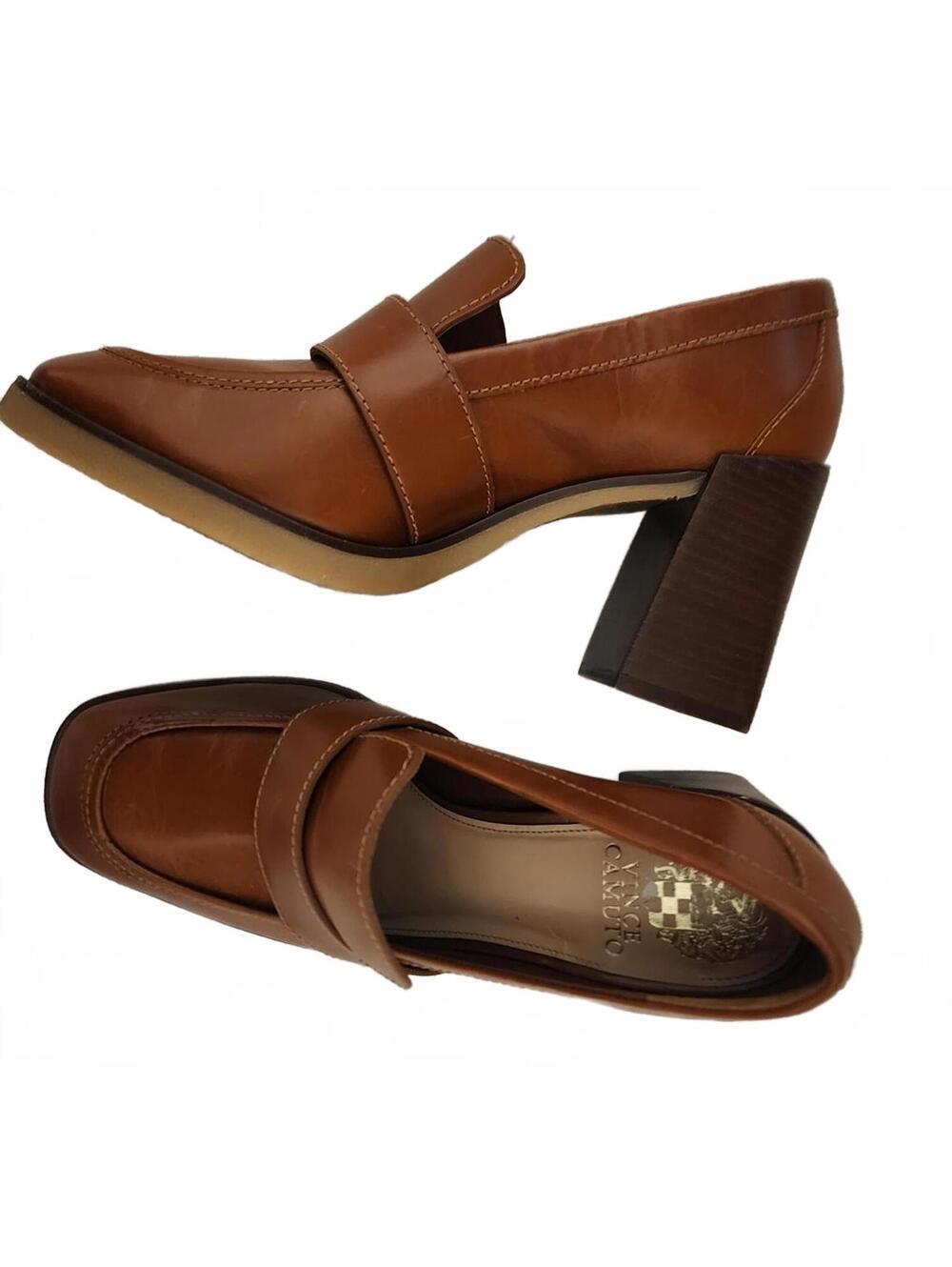New Viince Camuto Ezerna Stacked heel loafter pump brown 8 M